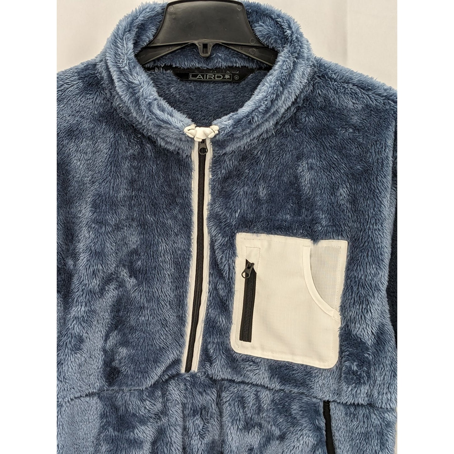 Laird Women Blue & White Half Zip-Up Colorblock Fuzzy Fleece Jacket Size M