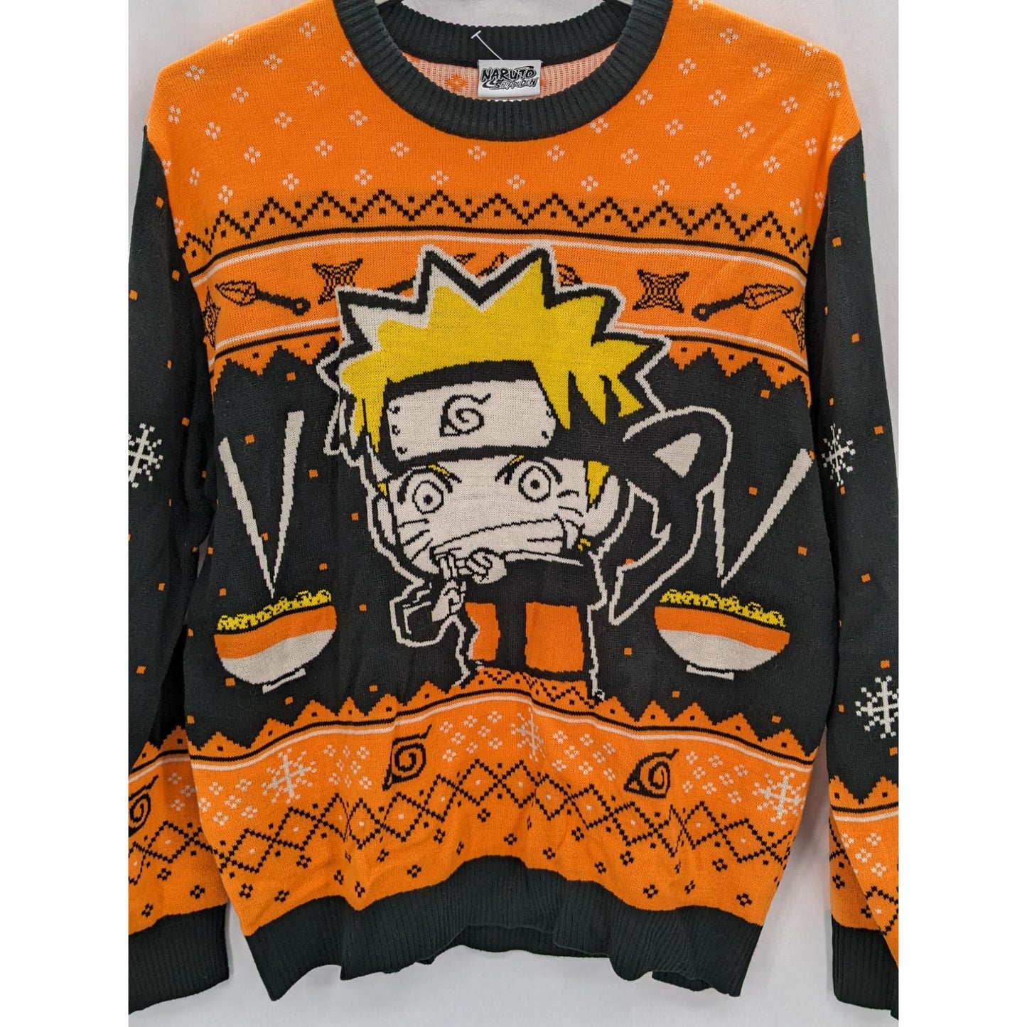 Naruto Shippuden Adult Chibi Naruto & Ramen Holiday Ugly Sweater Size L