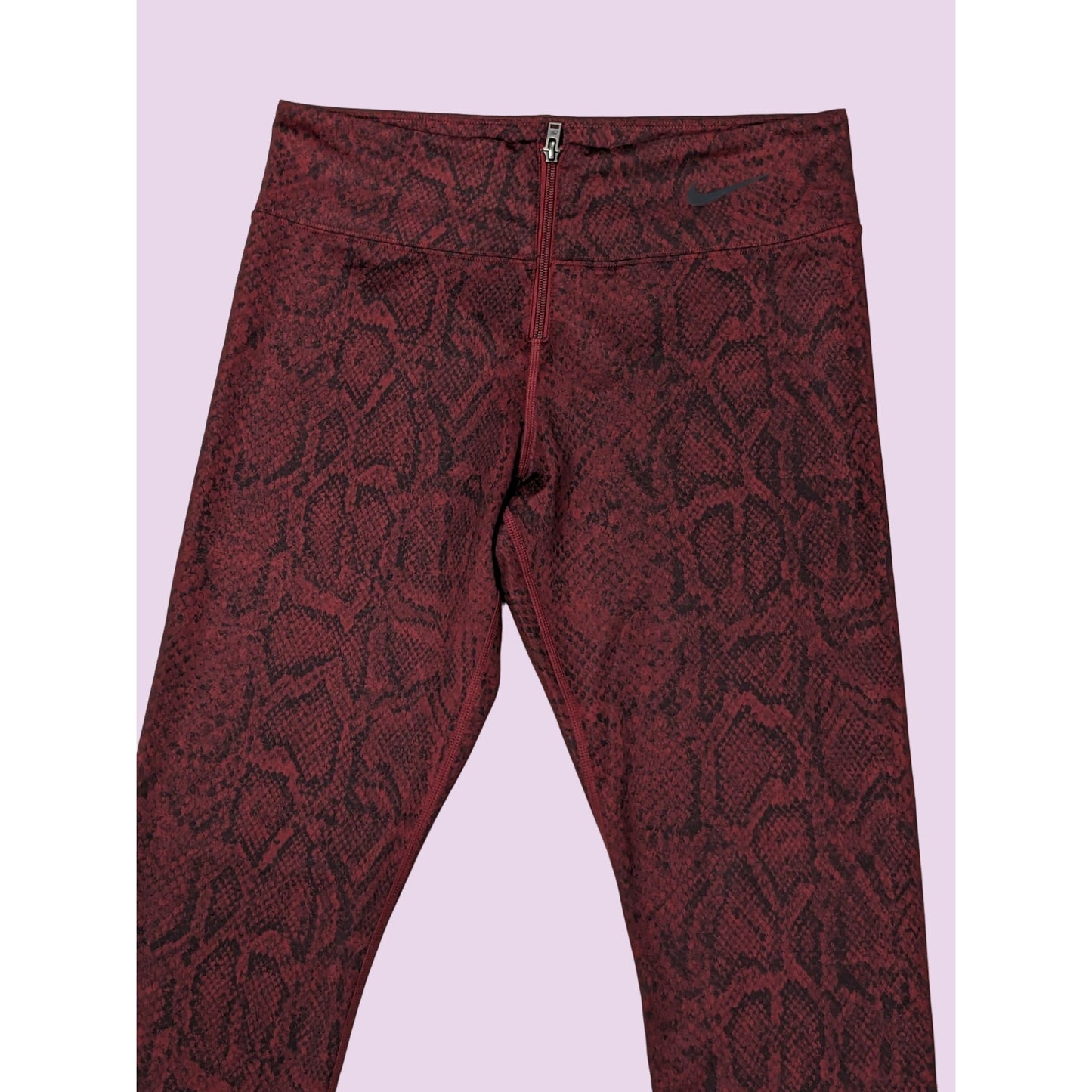 Nike Women Burgundy Python Print Front Zipper Activewear Legging Pants Size M