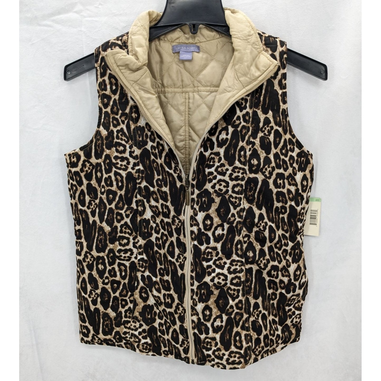 Laura Scott Women Leopard Print Pale Gold Missy Reversible Vest Belt Size S NWT