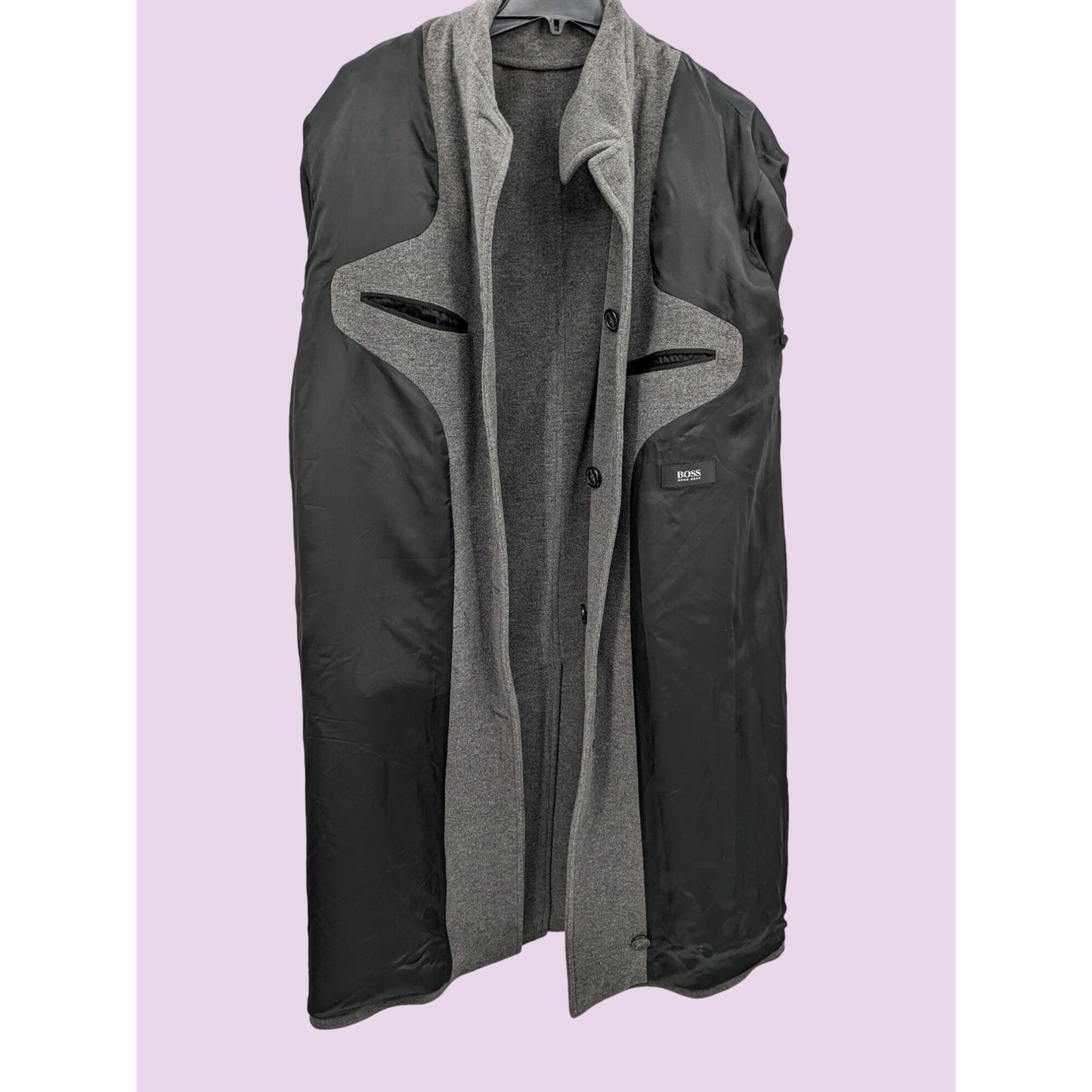 Hugo Boss Men Gray Royale 100% Wool Long Single Breast Trench Coat Size 44R