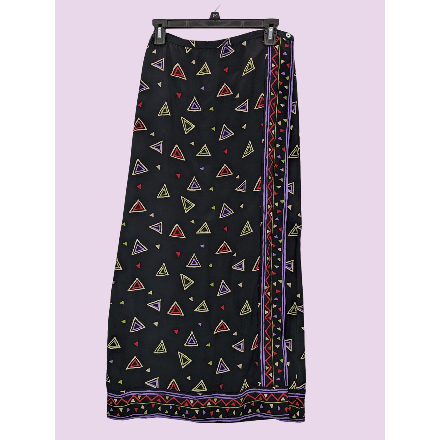 David Warren Geometric Pattern Black Vintage Retro Artsy Women Wrap Skirt Size 8