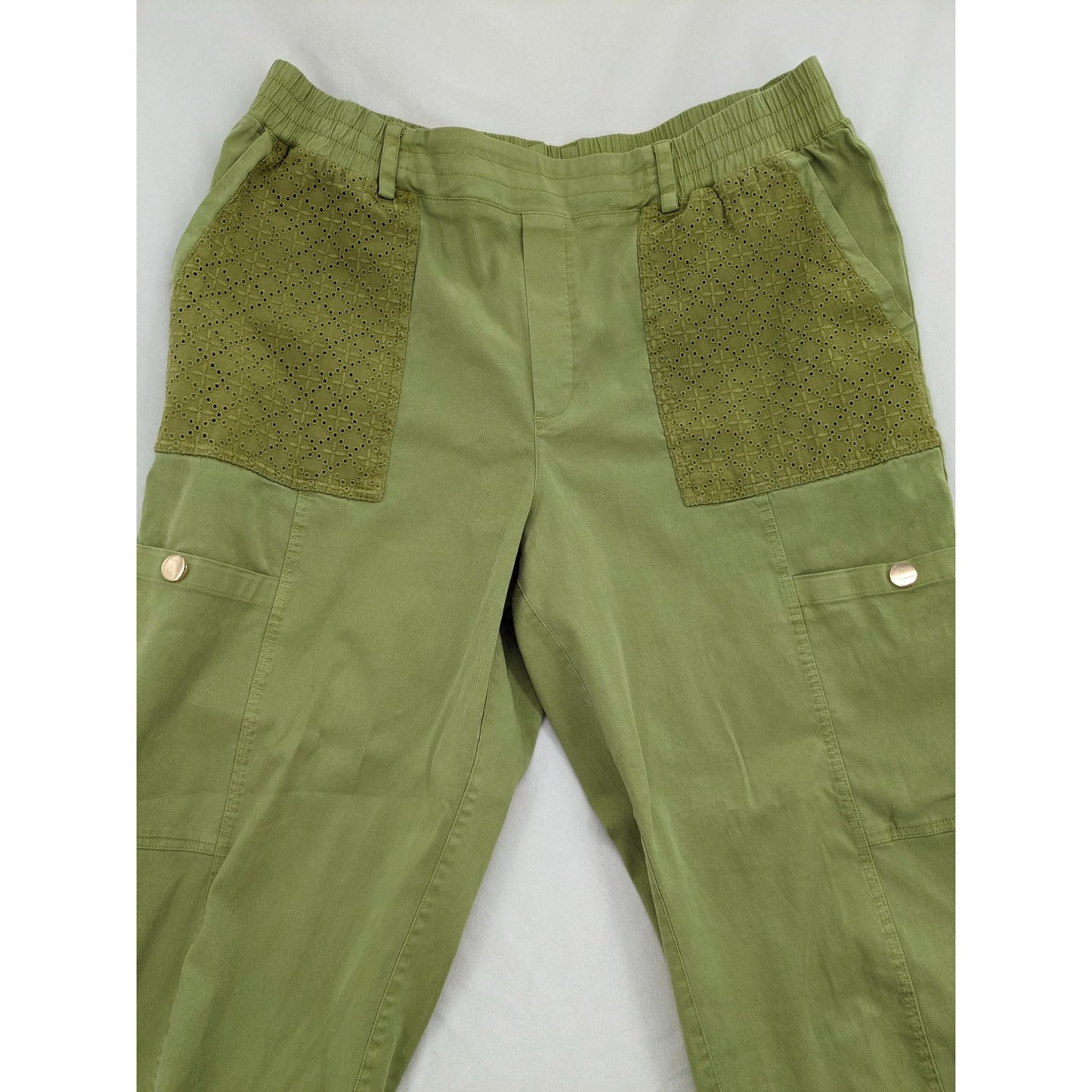 Soft Surroundings Green Boho Mara Vista Eyelet Crop Cargo Pants Women Size XL