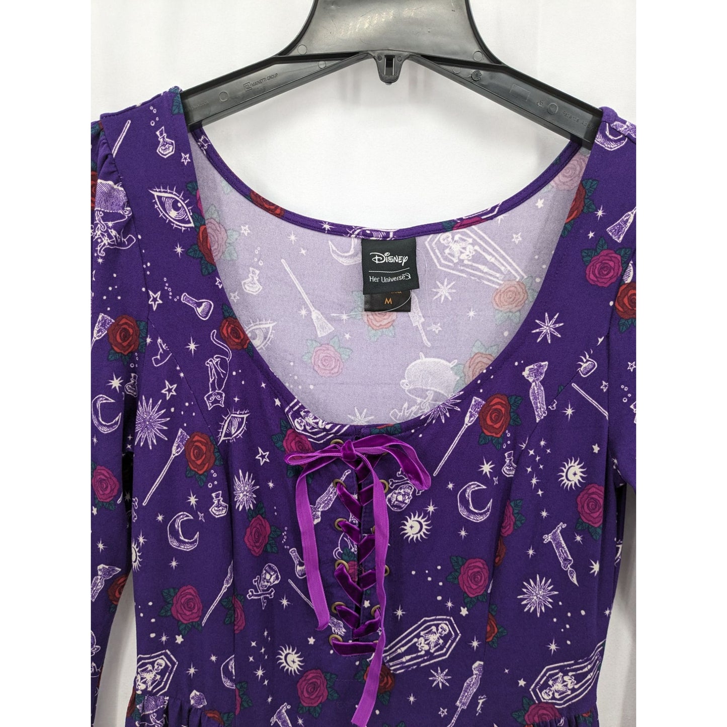 Disney Women Purple Hocus Pocus Icons Long Sleeve Lace-Up Bewitch Dress Size M