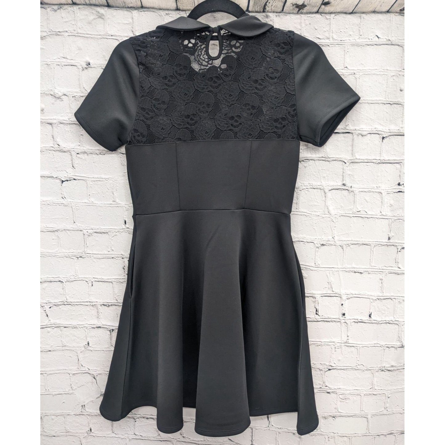 Hot Topic Women Black Collar Lace Illusion Skull Panel Short Sleeve Dress Size S