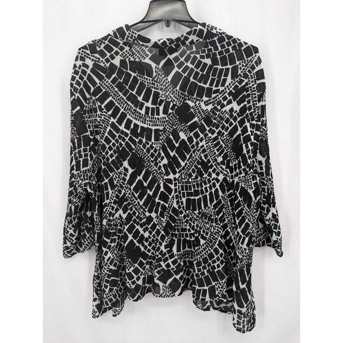 Maggie Barnes Women Black Abstract Button-Up Sheer 3/4 Sleeve Shirt Size 3X