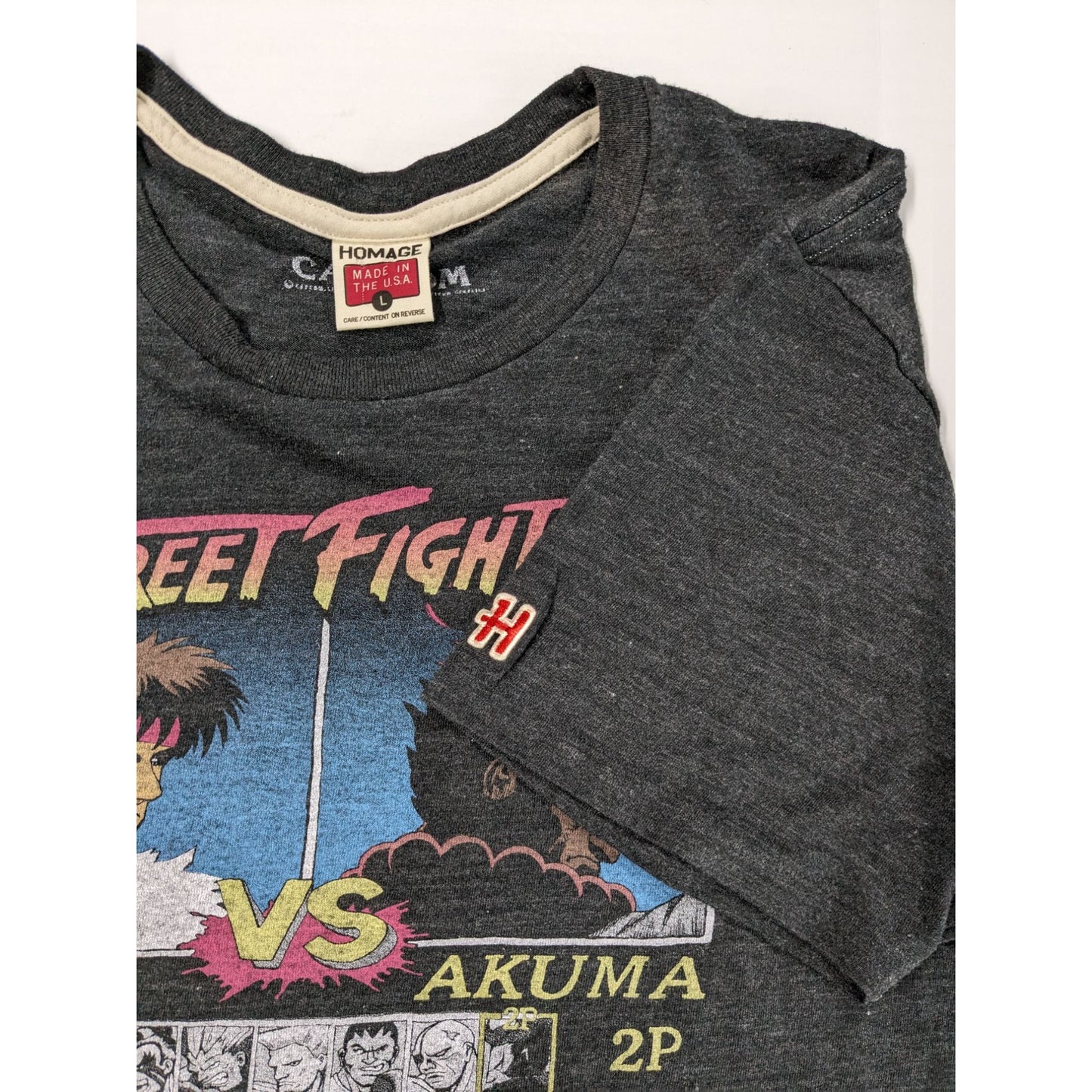 Vintage Homeage Street Fighter 2 II T-shirt Ryu 1P Vs Akuma 2P T-shirt Size L