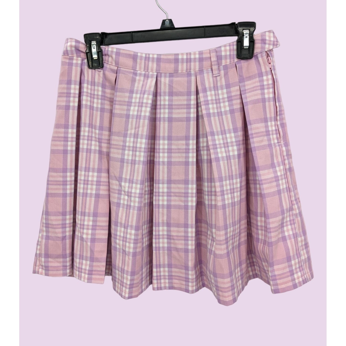 Sweet Society Women Pink & Lavender Plaid Pleated Mini Skirt Size M