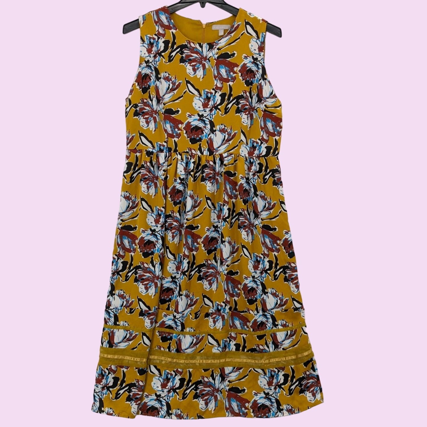 Chelsea28 Floral Mustard Sleeveless Empire Waist Midi Boho Women Dress Size XXL