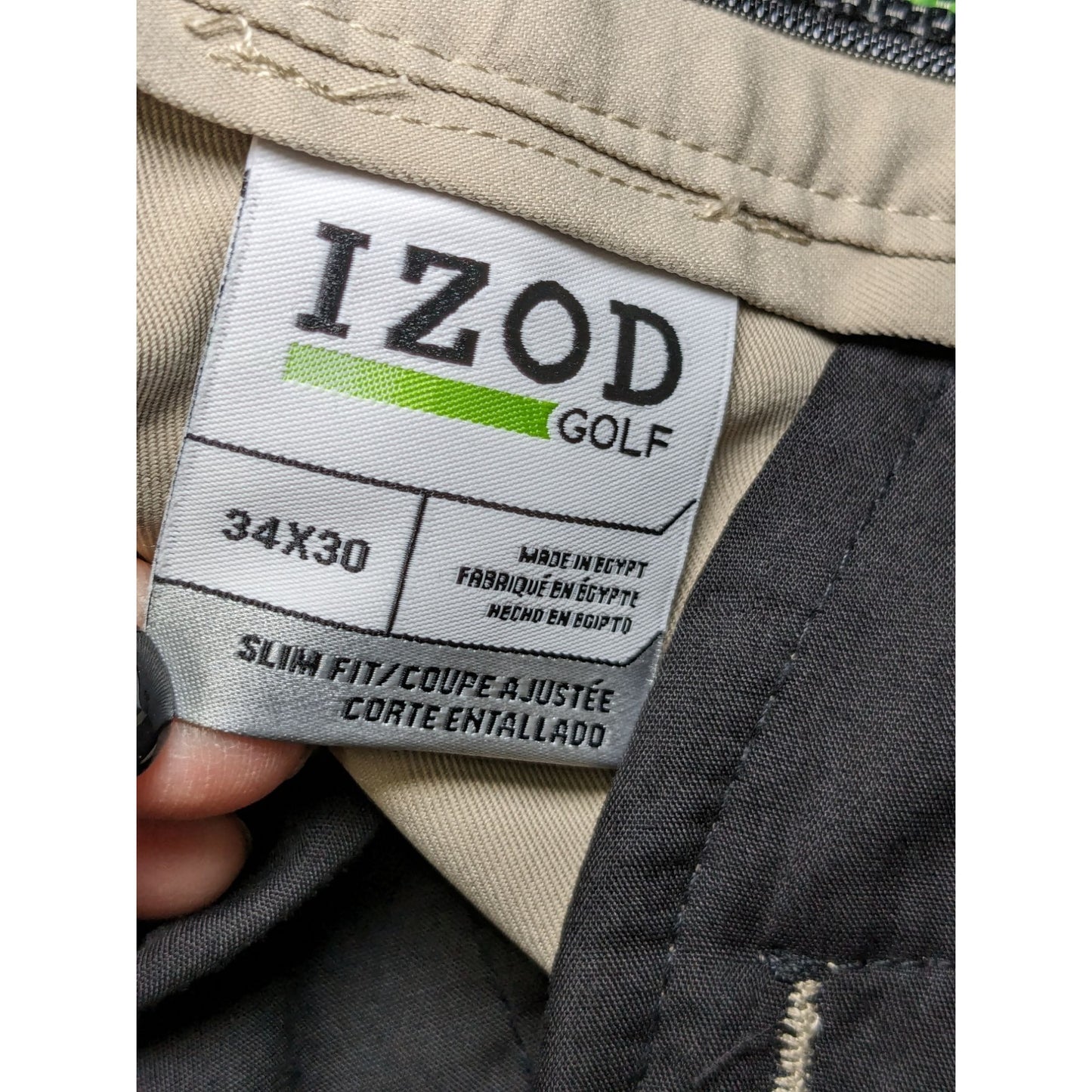 IZOD Slim Fit Golf Khaki Chino Performance Men Straight Leg Pants Size 34 X 30