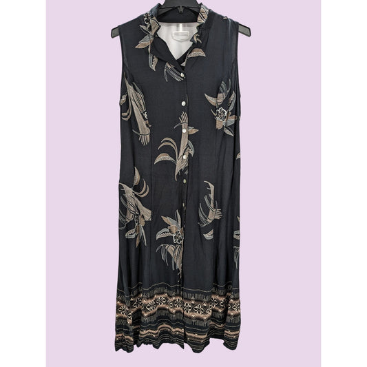 R & K Original Women Black Floral Tropical Button-Up Maxi Dress Size 18W