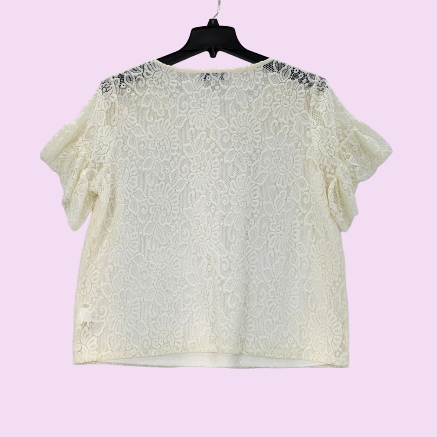 Libby Edelman Ivory Floral Lace Blouse Flutter Short Sleeve Preppy Women Size XL