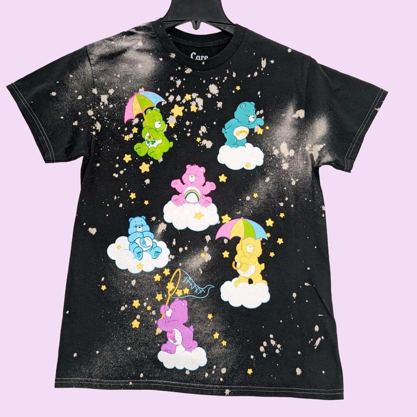 Care Bears Bleached Group Cloud Black Grunge Boyfriend Fit Women T-Shirt Size M