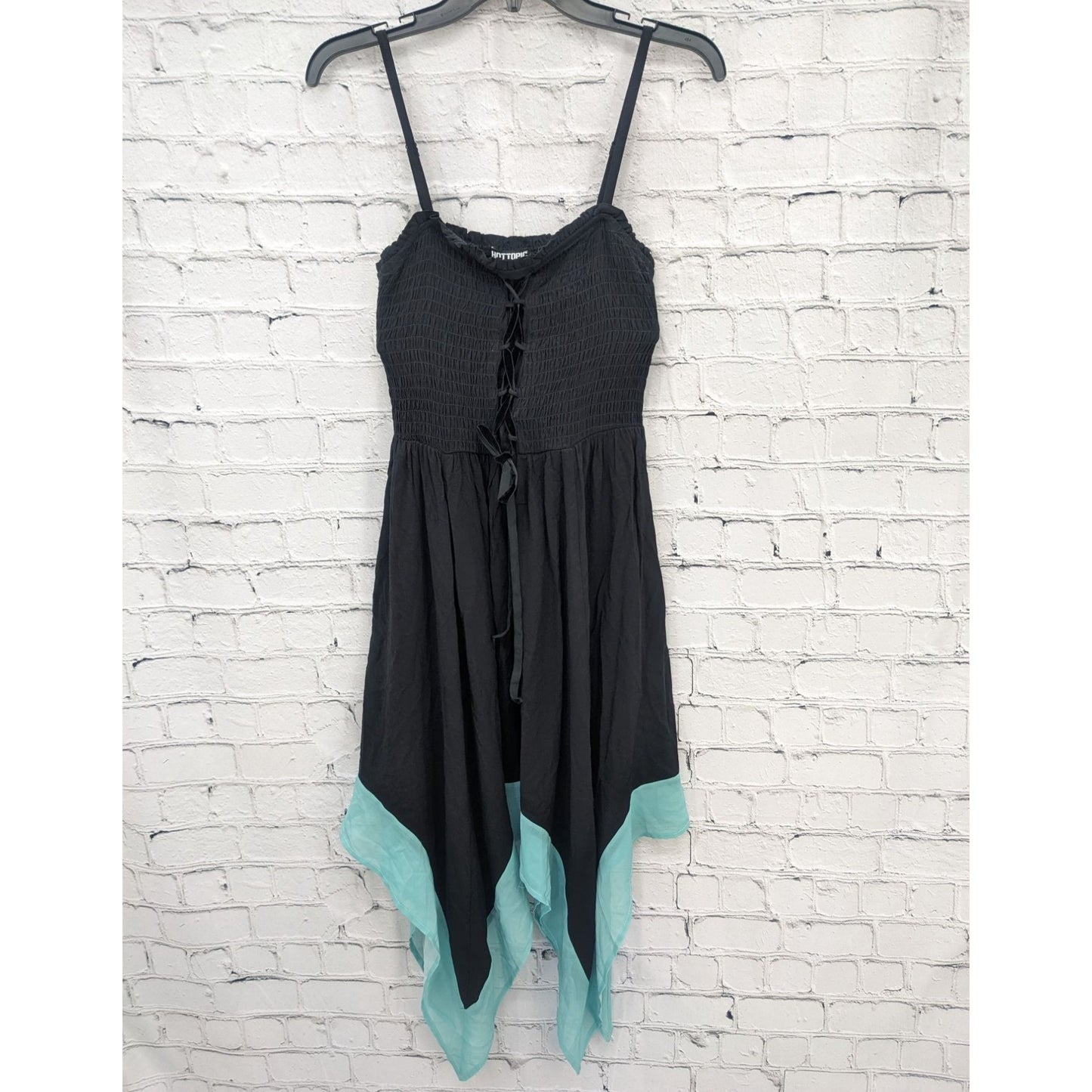 Hot Topic Women Black & Turquoise Spaghetti Strap Asymmetrical Dress Size M