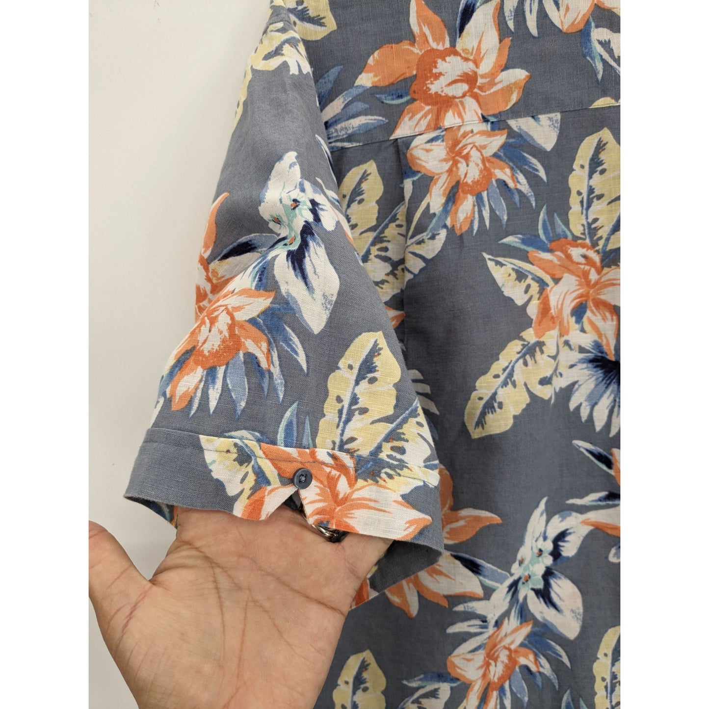 Havanera Blue Hawaiian Floral Tropical Linen Blend Button-Up  Shirt Size XXL