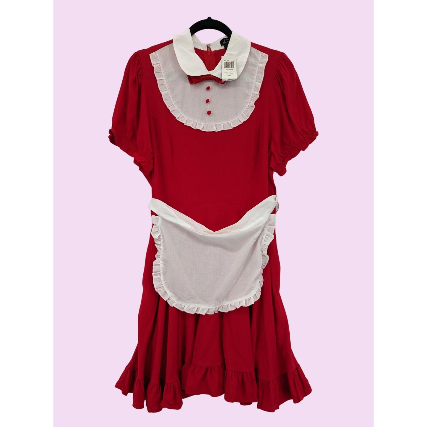 Sweet Society Red Apron Peter Pan Collar Puff Sleeve Ruffle Trim Dress Size L