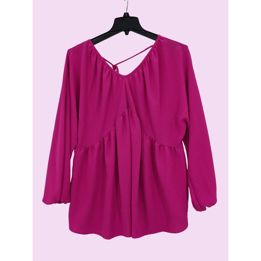 ChicSoul Pink Peplum V-Neck Long Balloon Sleeve Back Tie Women Blouse Size 1XL