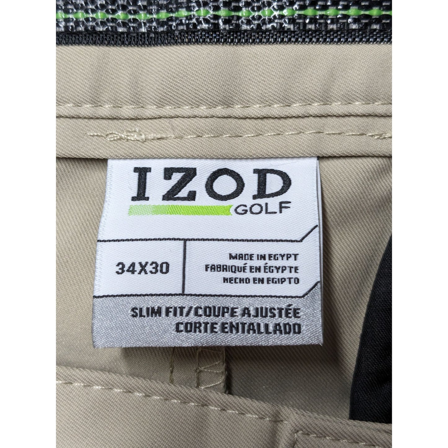 IZOD Golf Men Athleisure Straight Leg Lightweight Khaki Chino Pants Size 34 X 30