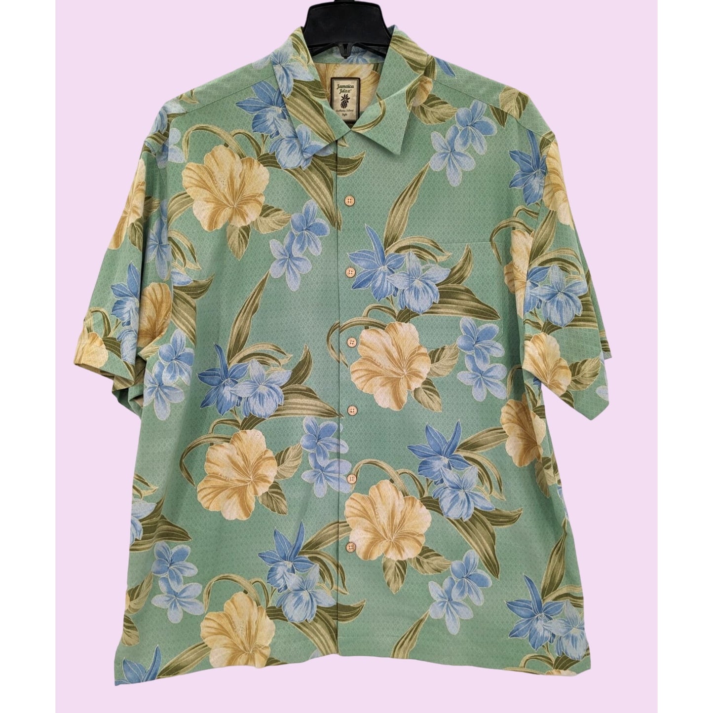 Jamaica Jaxx Hawaiian Tropical Collar Button-Up Short Sleeve Silk  Shirt Size XL