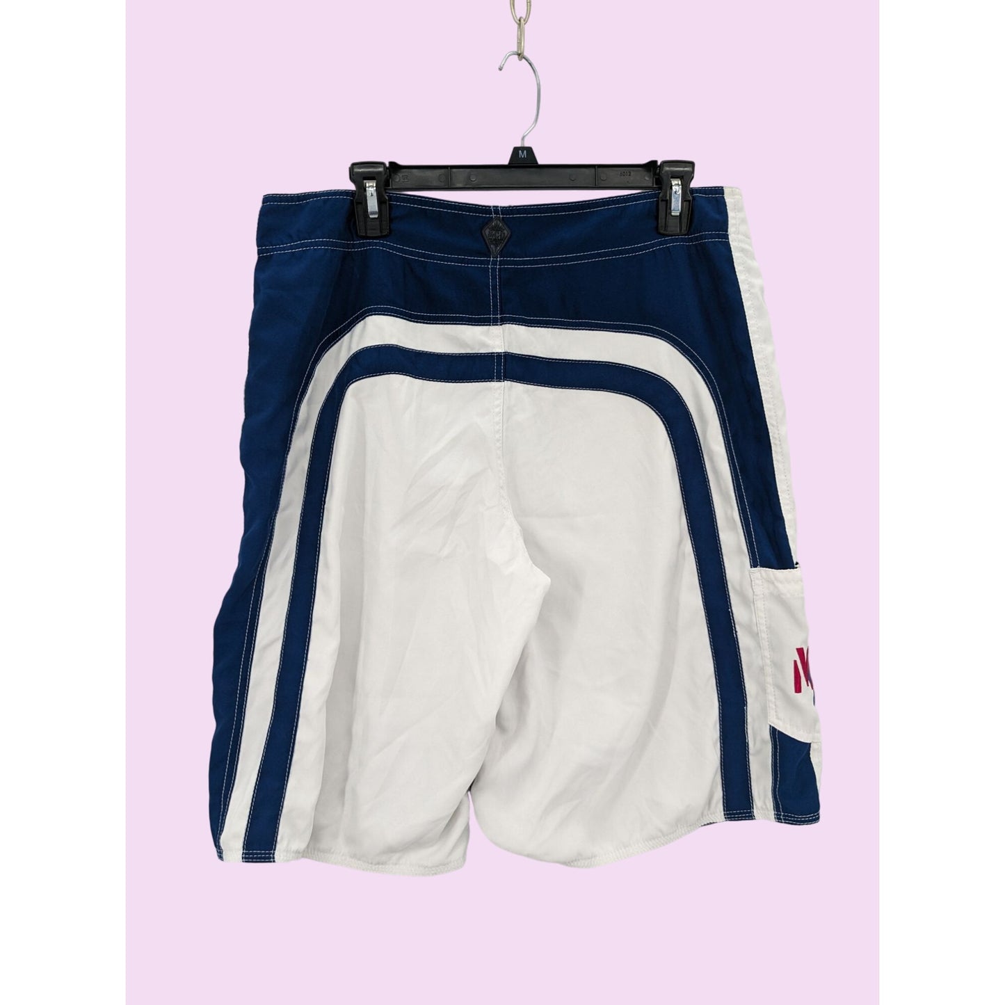 MCD Men Blue & White Drawstring Tie Cargo Pocket Swim Trunk Shorts Size 36