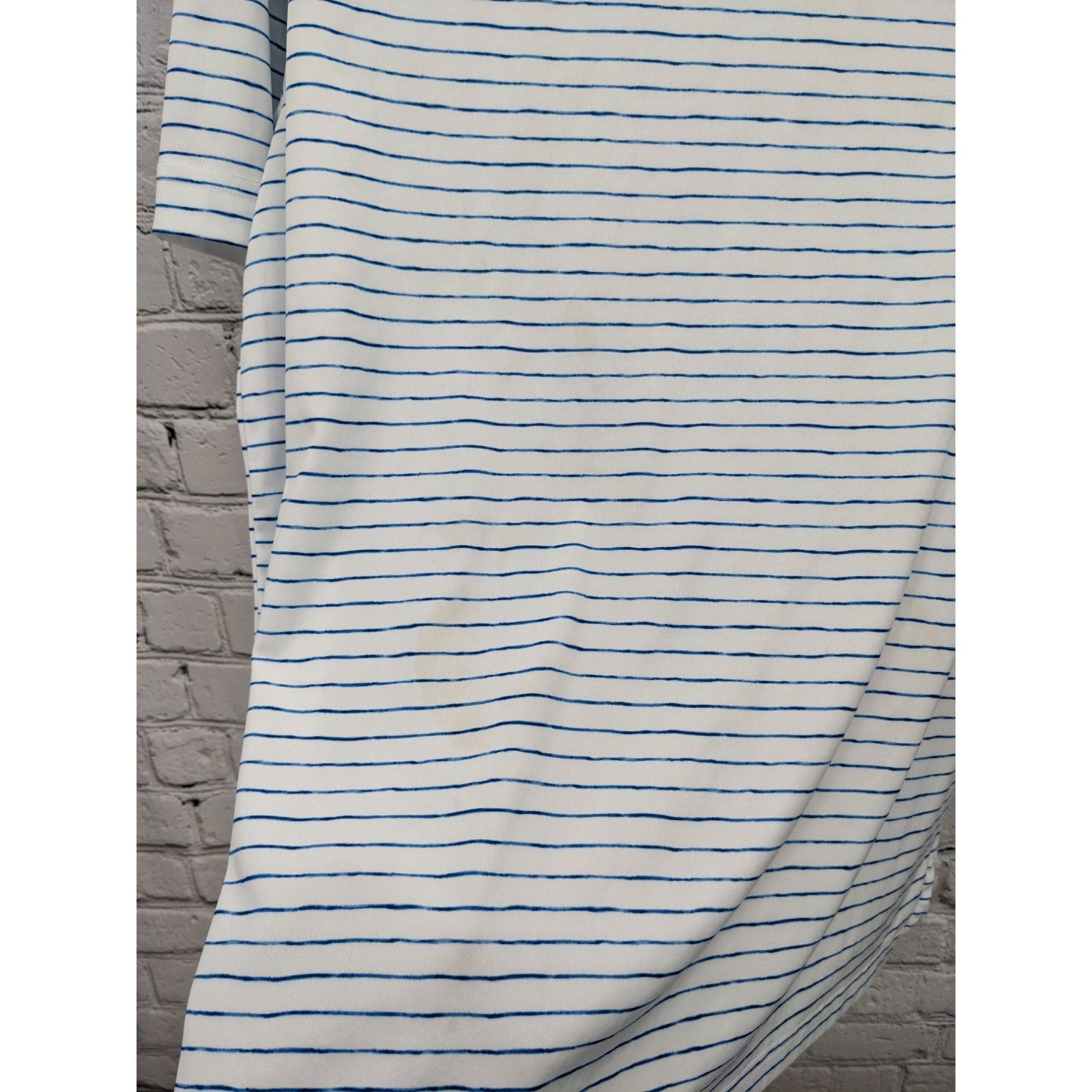 Greg Norman Men's White & Blue Striped Short Sleeve Polo Shirt Size L