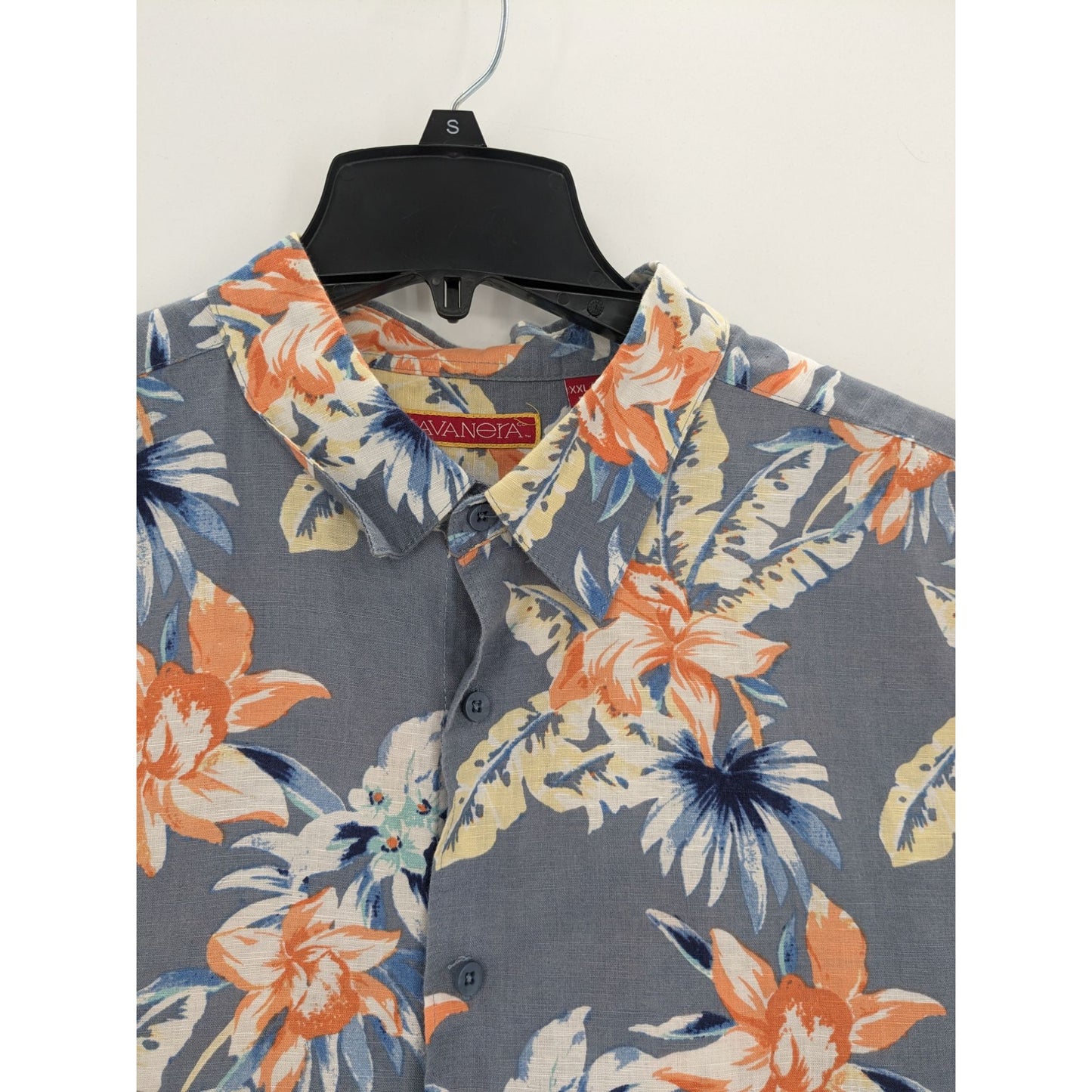 Havanera Blue Hawaiian Floral Tropical Linen Blend Button-Up  Shirt Size XXL