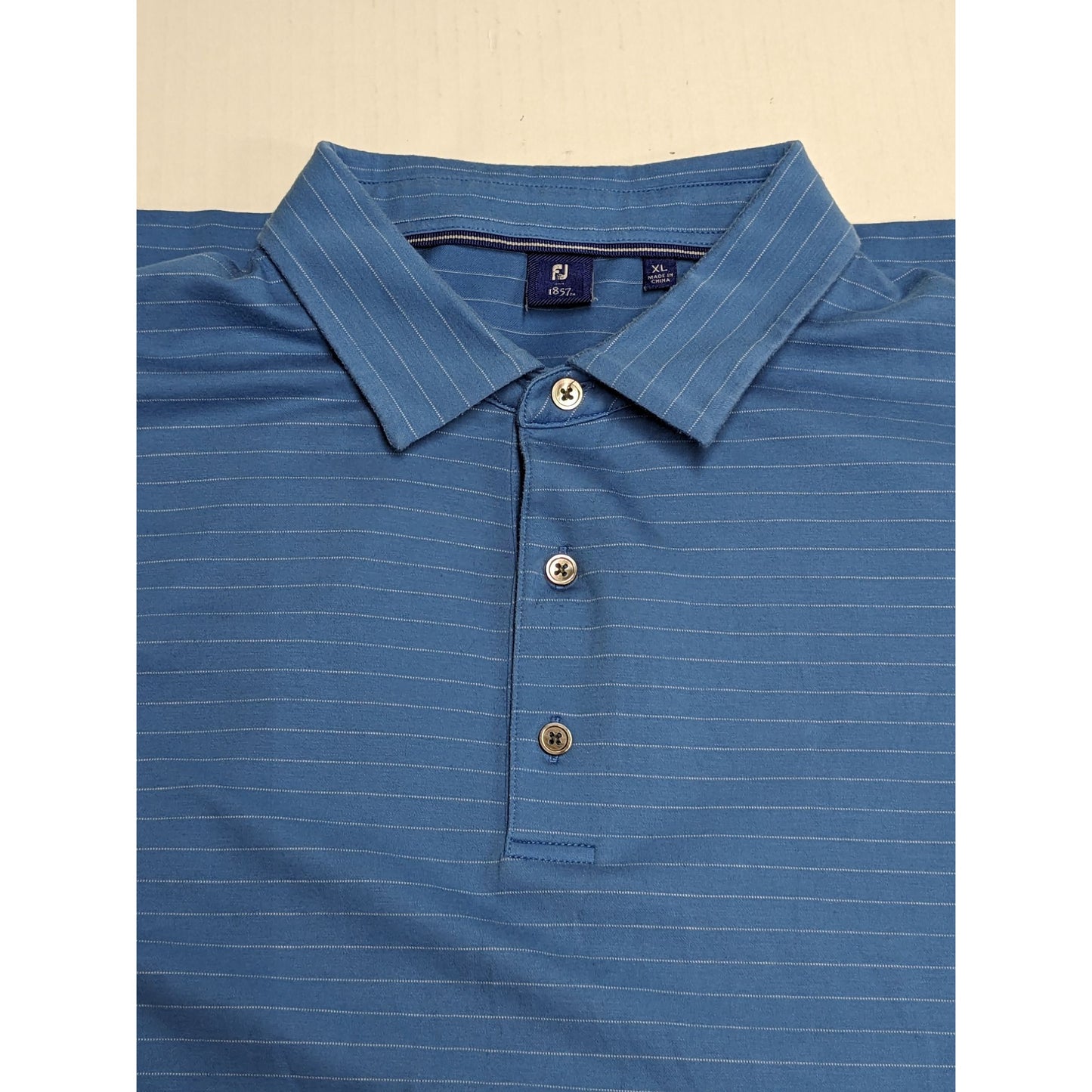 FootJoy Men Blue Pin Striped 1/4 Button-Up Supima Cotton Polo Shirt Size XL