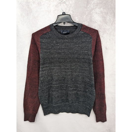 Lucky Brand Men Burgundy & Gray Color Block Crew Neck Sweater Size M