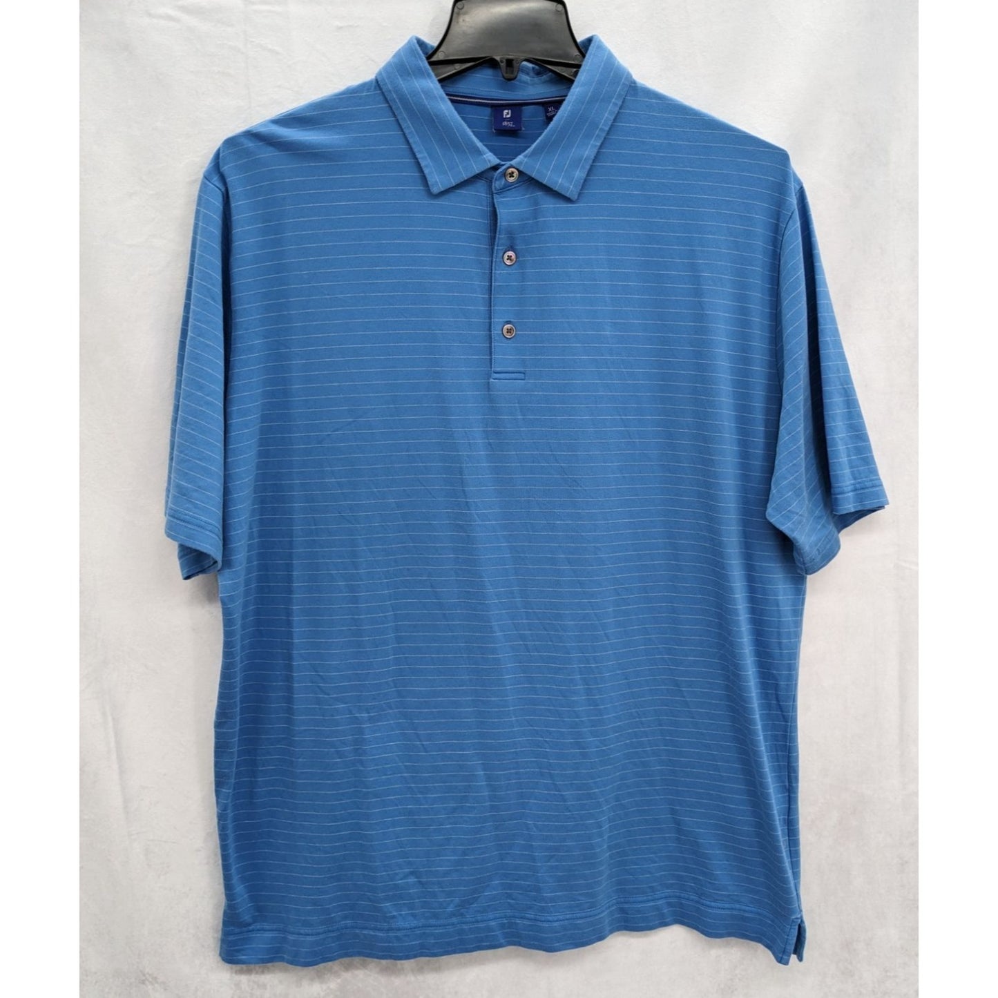 FootJoy Men Blue Pin Striped 1/4 Button-Up Supima Cotton Polo Shirt Size XL