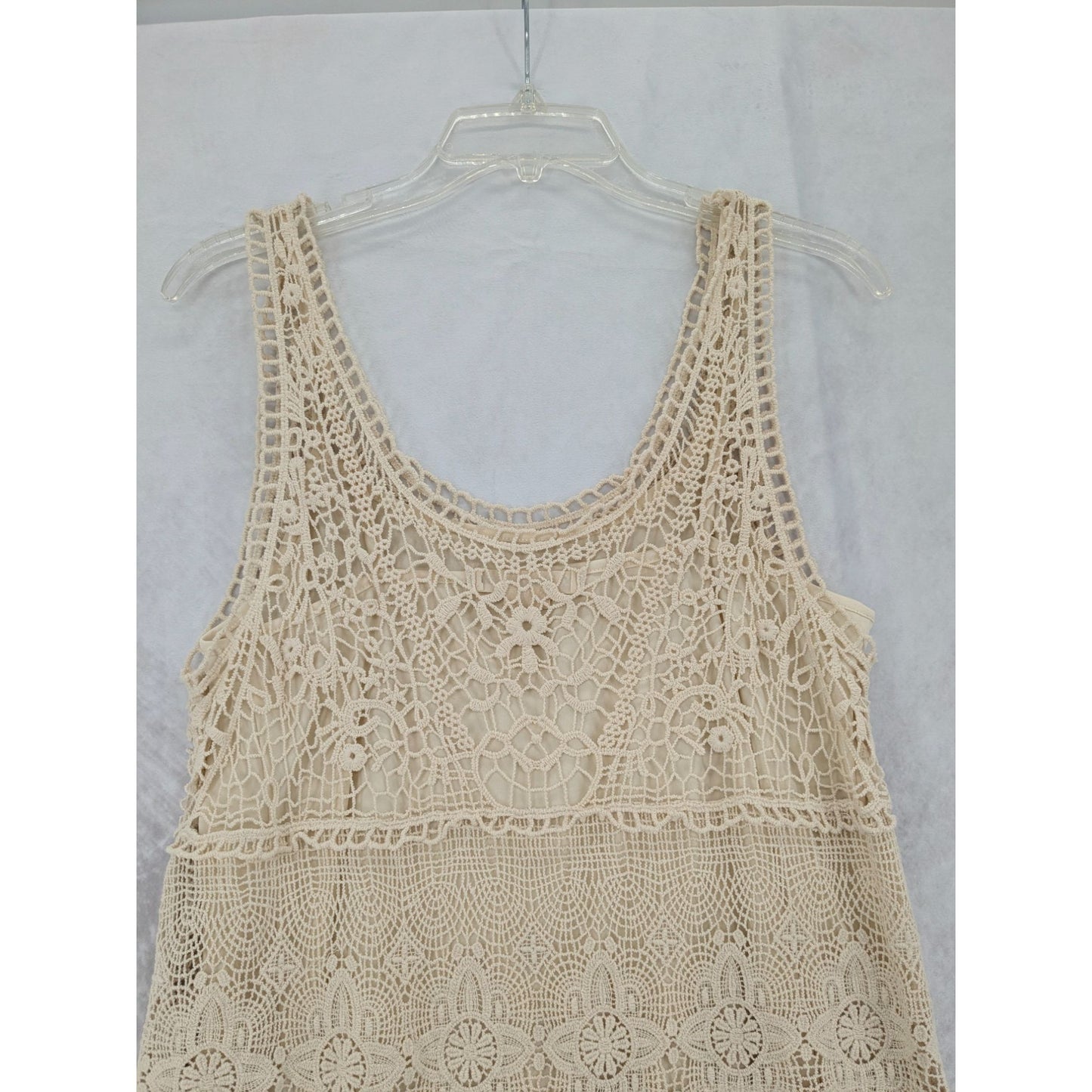 American Eagle Crochet Sleeveless Mini Dress Scalloped Hem Beige Women Size M