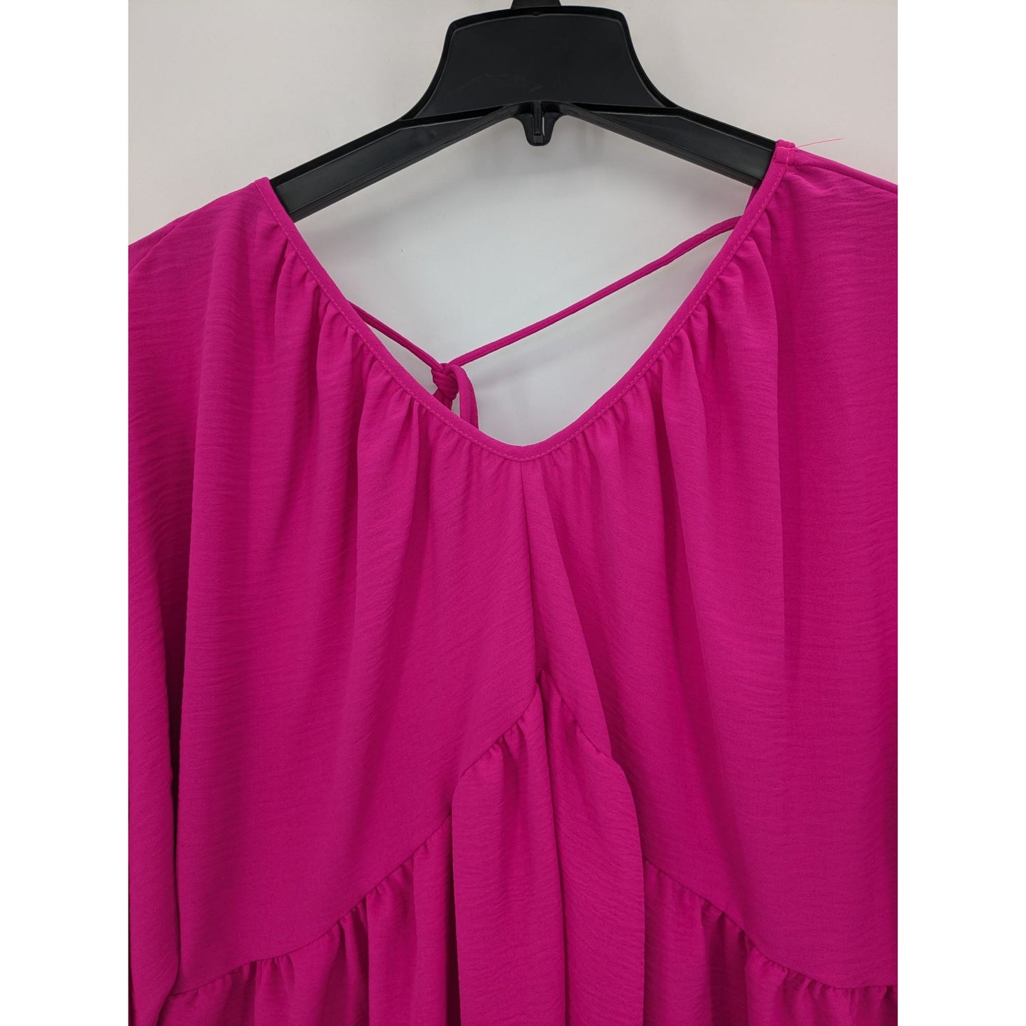 ChicSoul Pink Peplum V-Neck Long Balloon Sleeve Back Tie Women Blouse Size 1XL