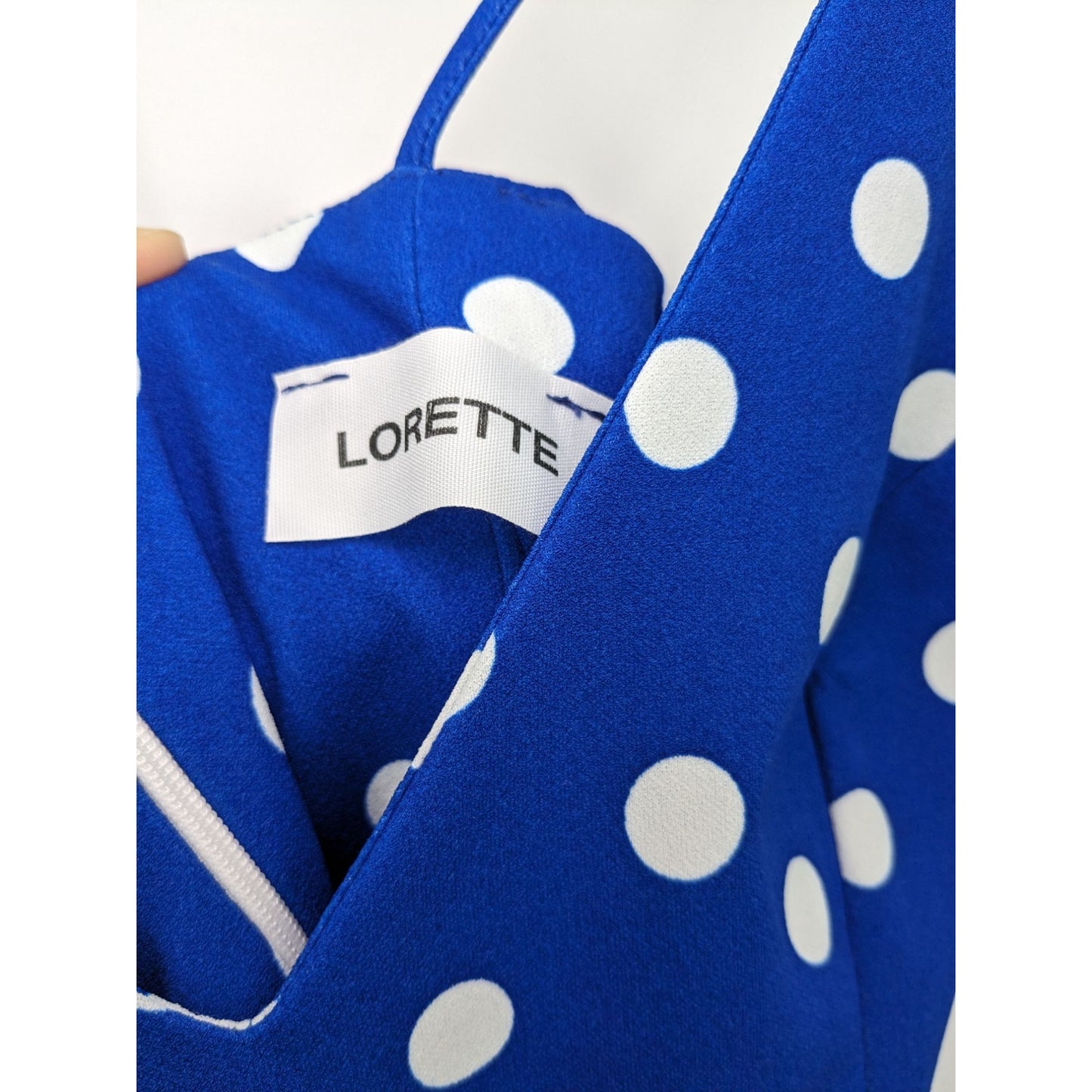 Lorette Women Boutique Blue Polka dot Retro Glam Classy Strap Mini Dress Size L