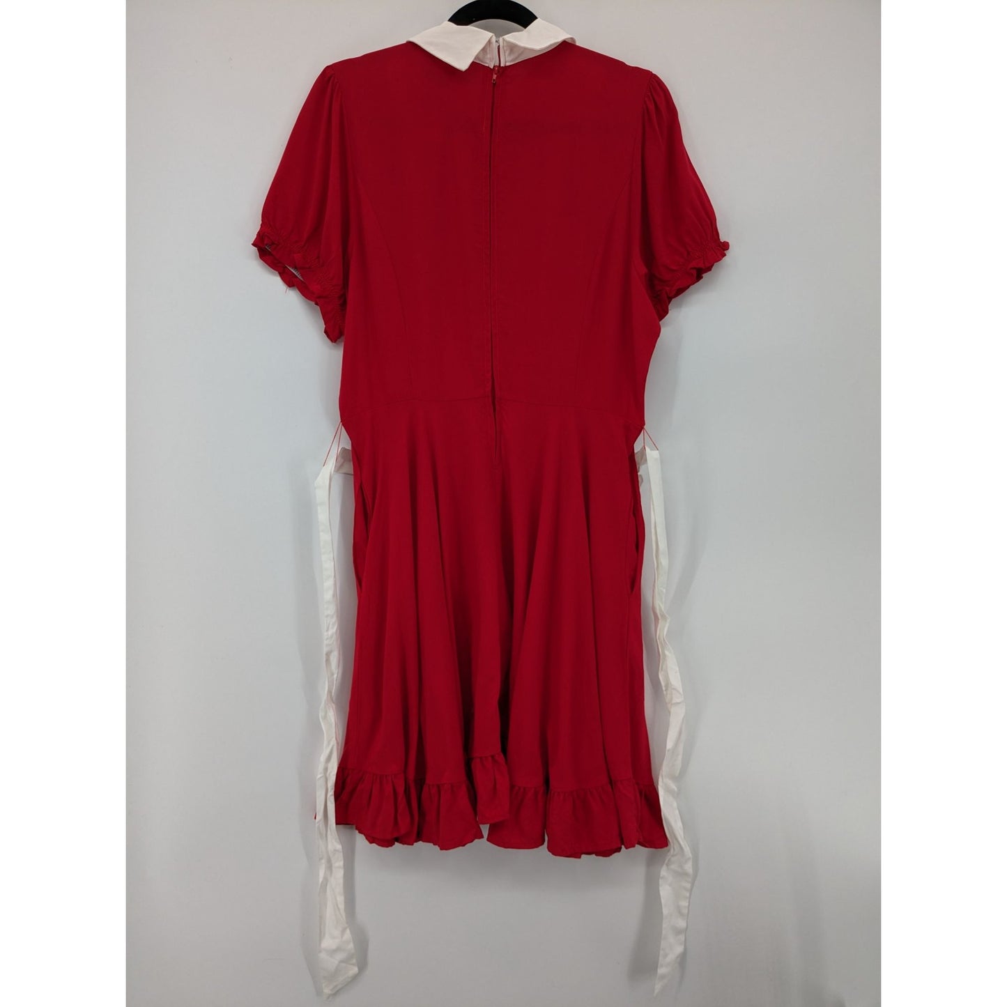 Sweet Society Red Apron Peter Pan Collar Puff Sleeve Ruffle Trim Dress Size L