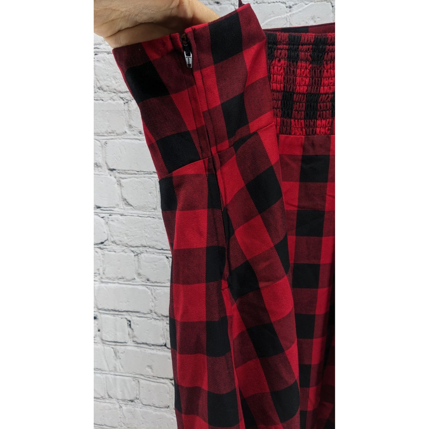 Hot Topic Women Red Buffalo Plaid Buckle Strap Dark Academia Mini Dress Size M