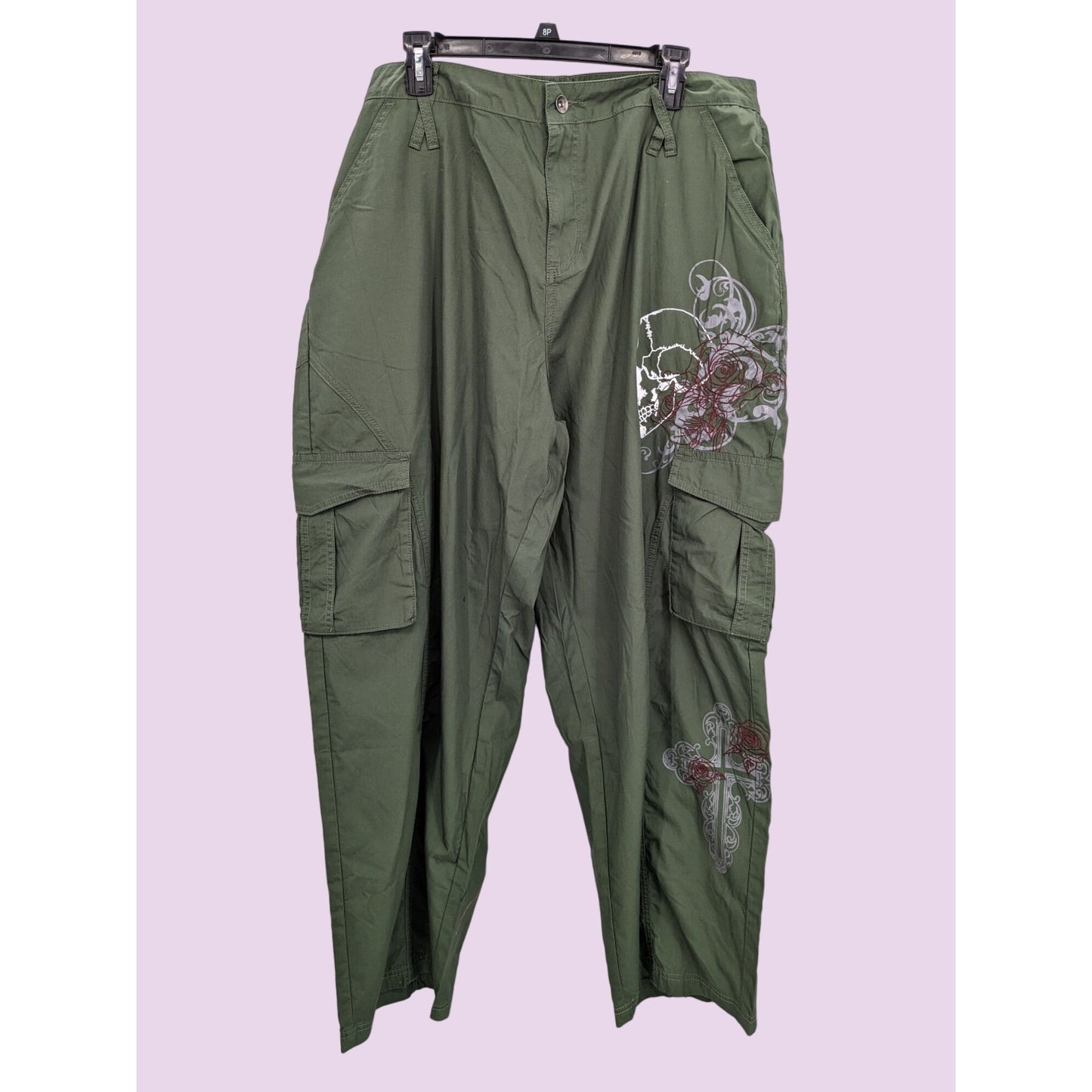 Hot Topic Women Graffiti Skull Cargo Pants Olive Green Cargo Pants Y2K Size 18