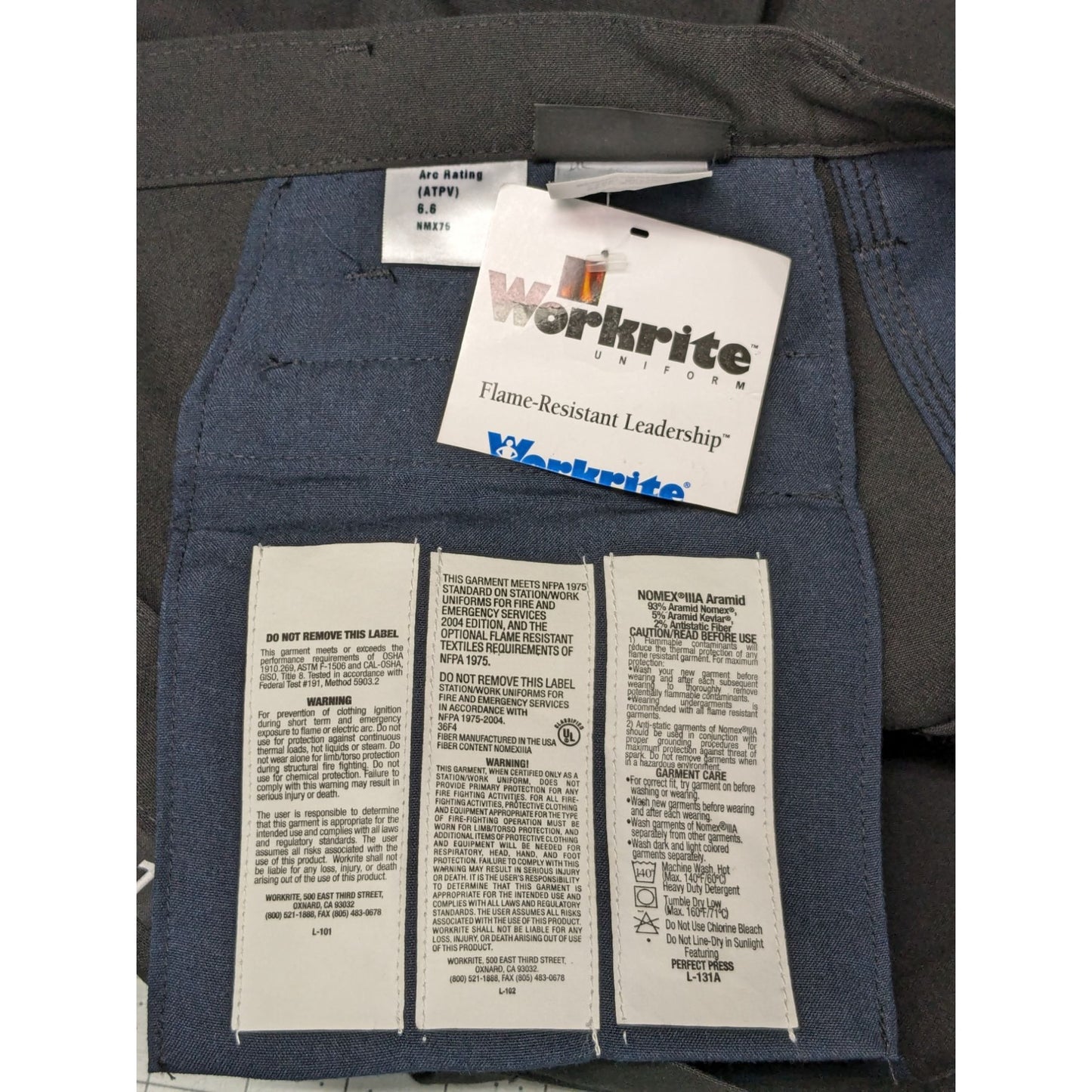 Workrite Men 7.5 Nomex IIIA Aramid Full Cut Industrial Pants Black Size 40X NWT