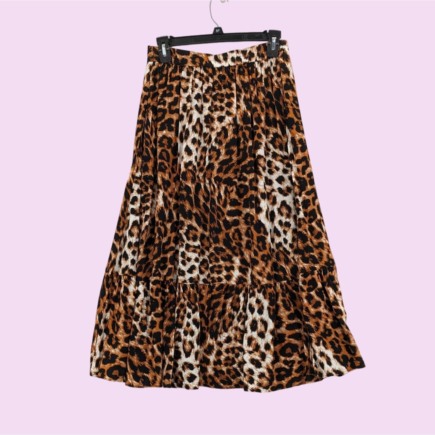 Talbots Leopard Print Front Button-Up Ruffle Midi Lightweight Women Skirt Size S