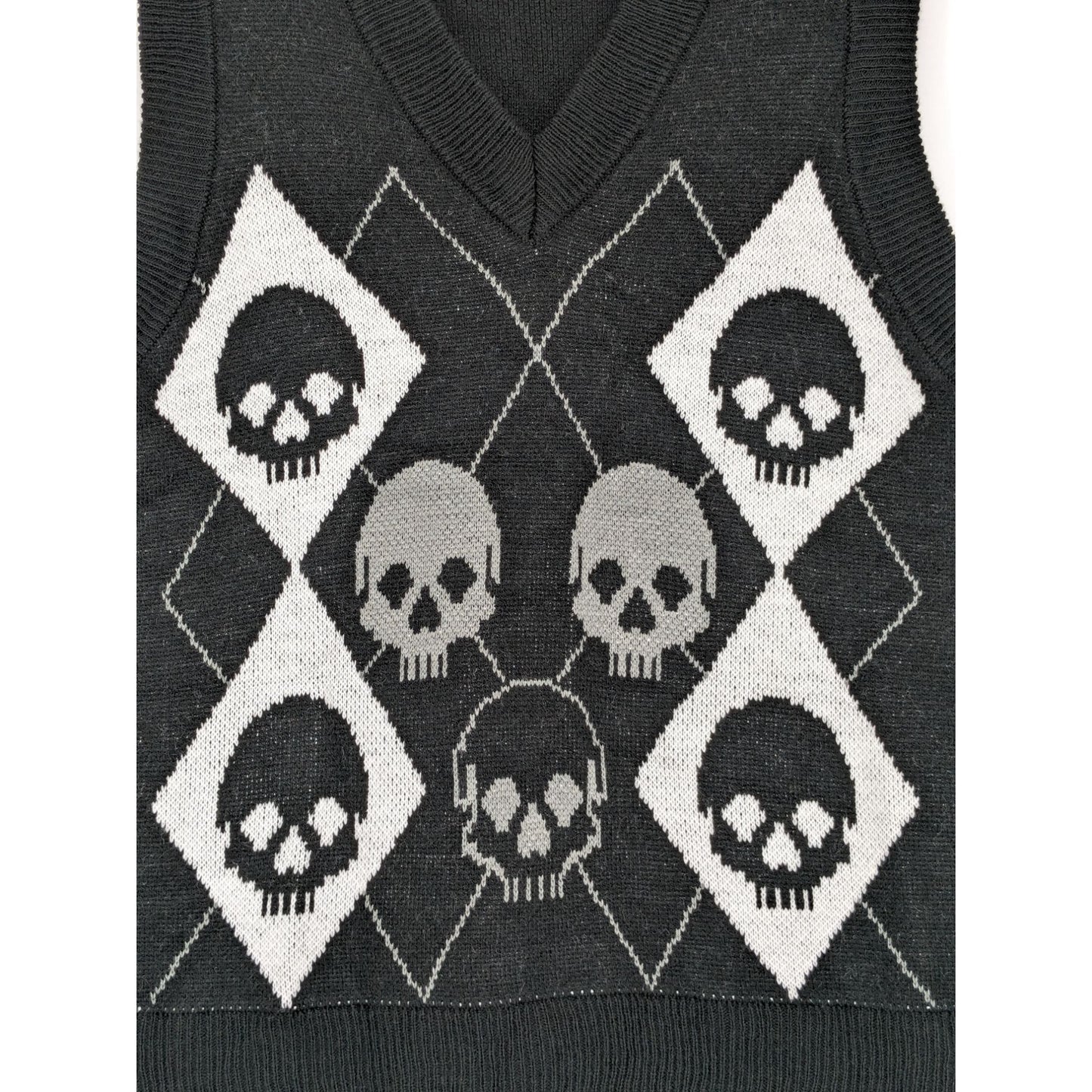 Social Collision Goth Black Argyle Sleeveless Sweater Knit Grandpa Vest Size S