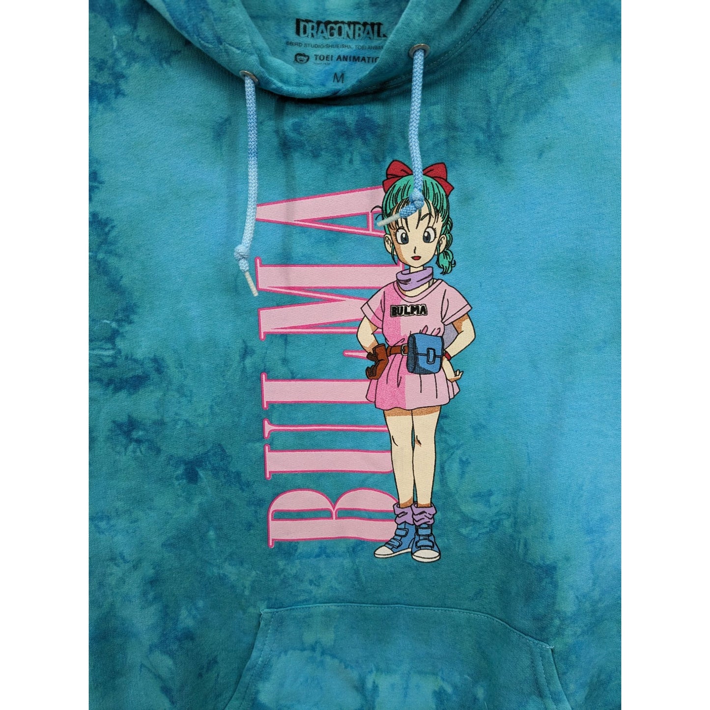 Dragon Ball Adult Bulma Blue Wash Long Sleeve Kangaroo Pocket Hoodie Size M