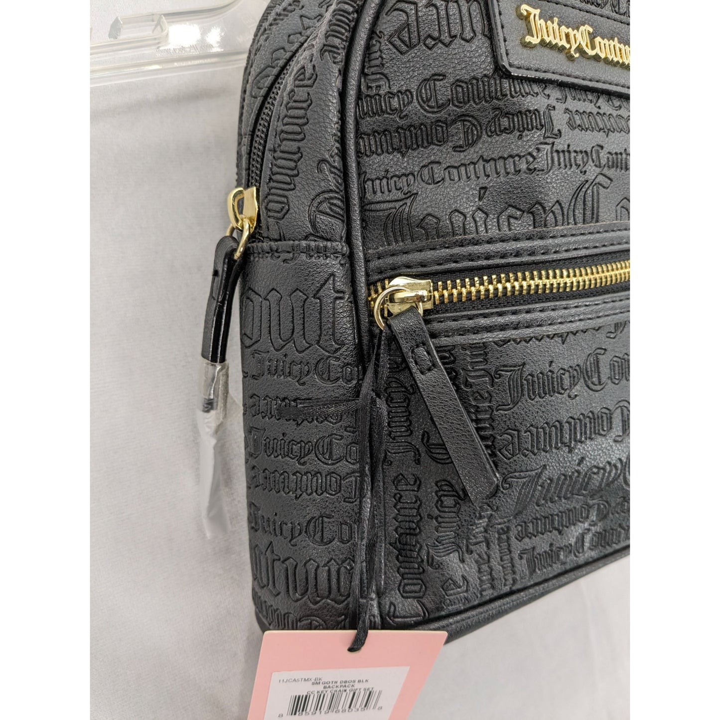 Juicy Couture Small Y2K Purse Backpack Allover Logo Embossed Zip-Up Size 8' inch