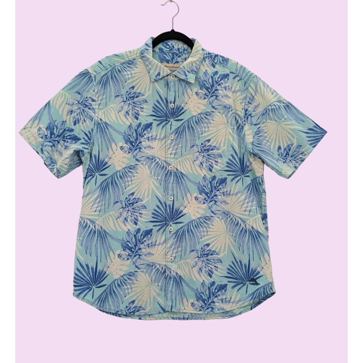 Tommy Bahama Blue Hawaiian Tropical  Short Sleeve Button-Up Men Shirt Size L