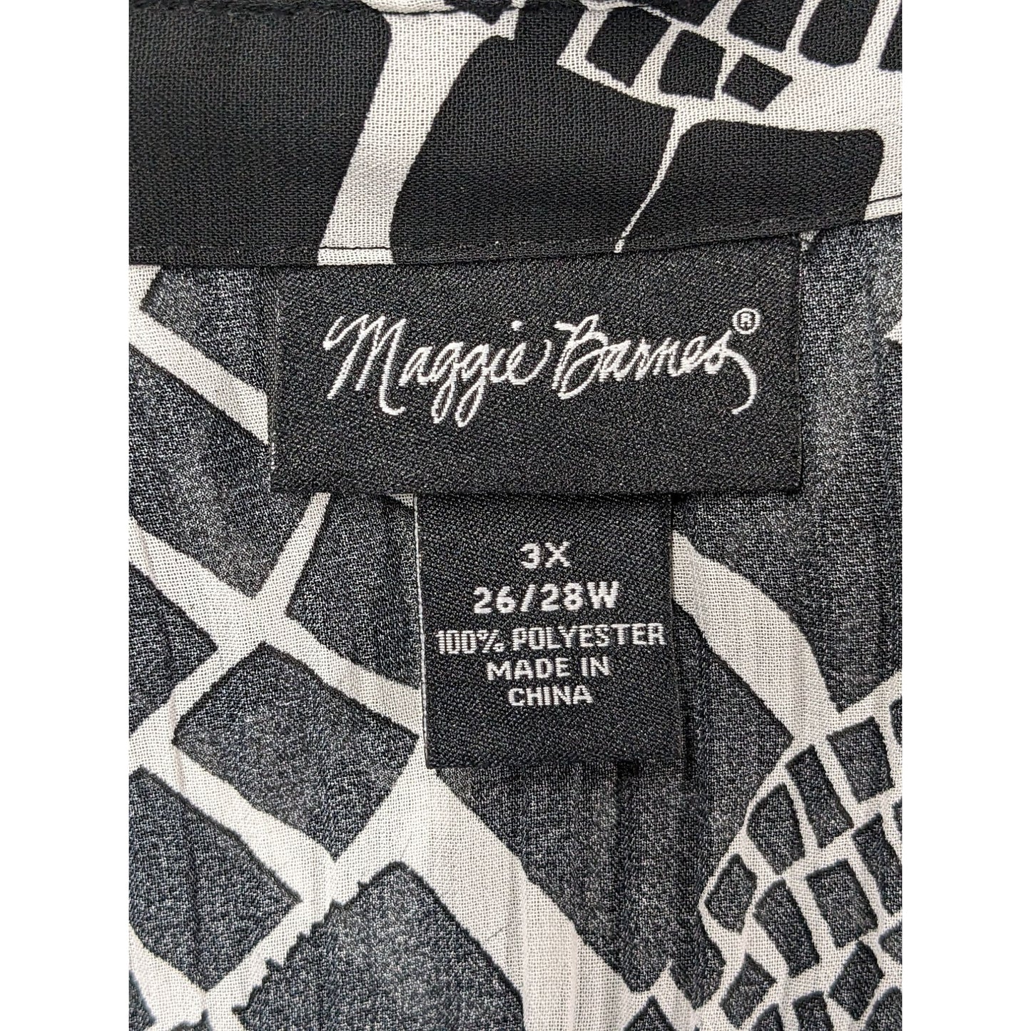 Maggie Barnes Women Black Abstract Button-Up Sheer 3/4 Sleeve Shirt Size 3X