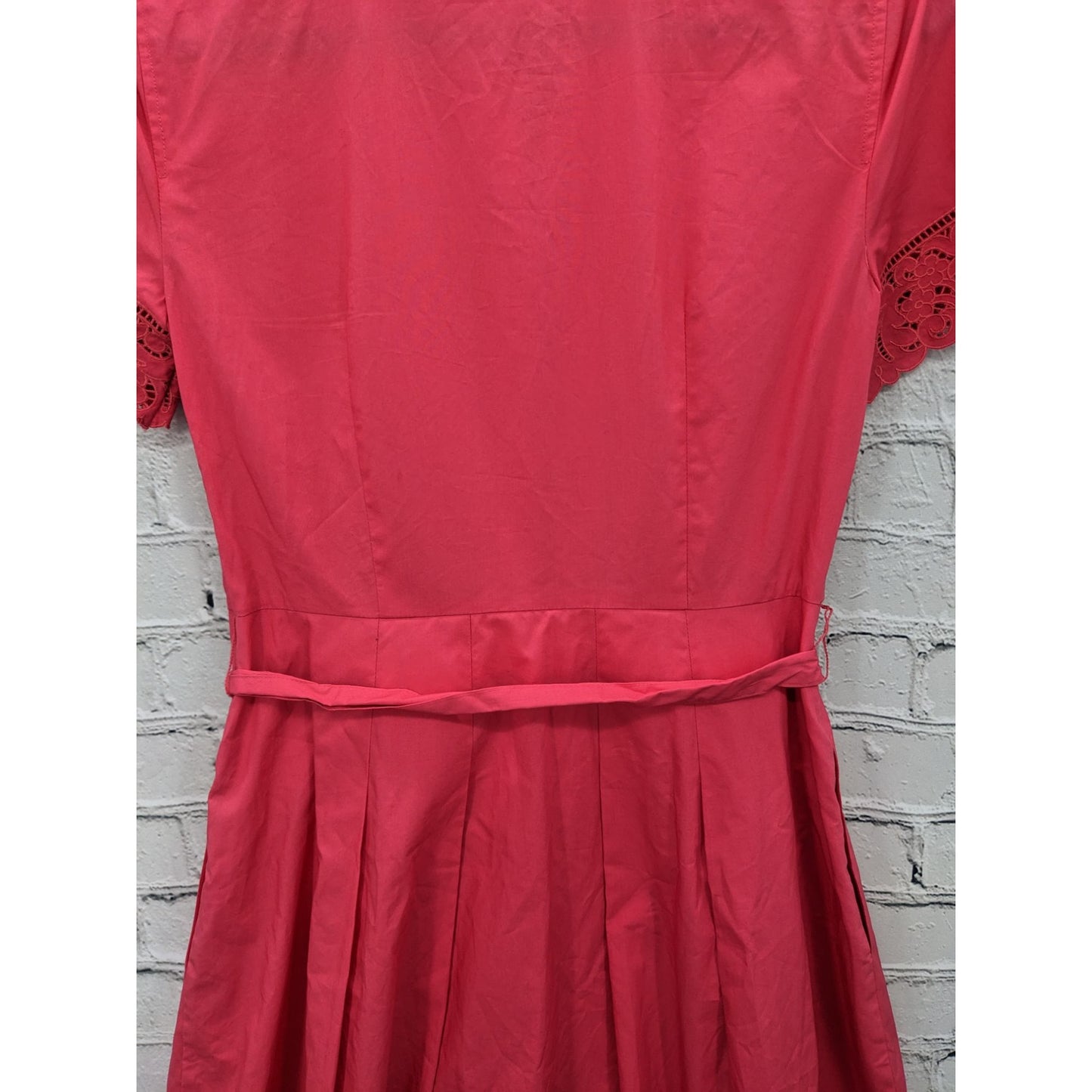 Talbots Women Coral Embroidery Trim Button-Up Midi Dress Size 2