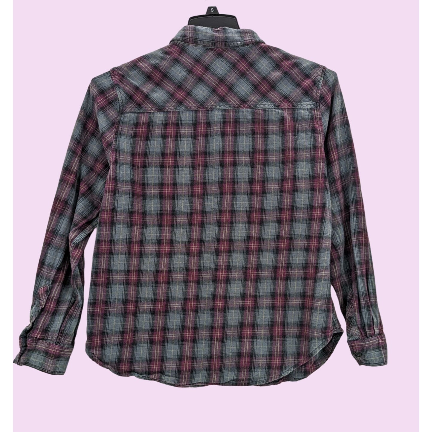 By Junkfood Gray Plaid Long Sleeve Button-Up Western Boyfriend Women Shirt L