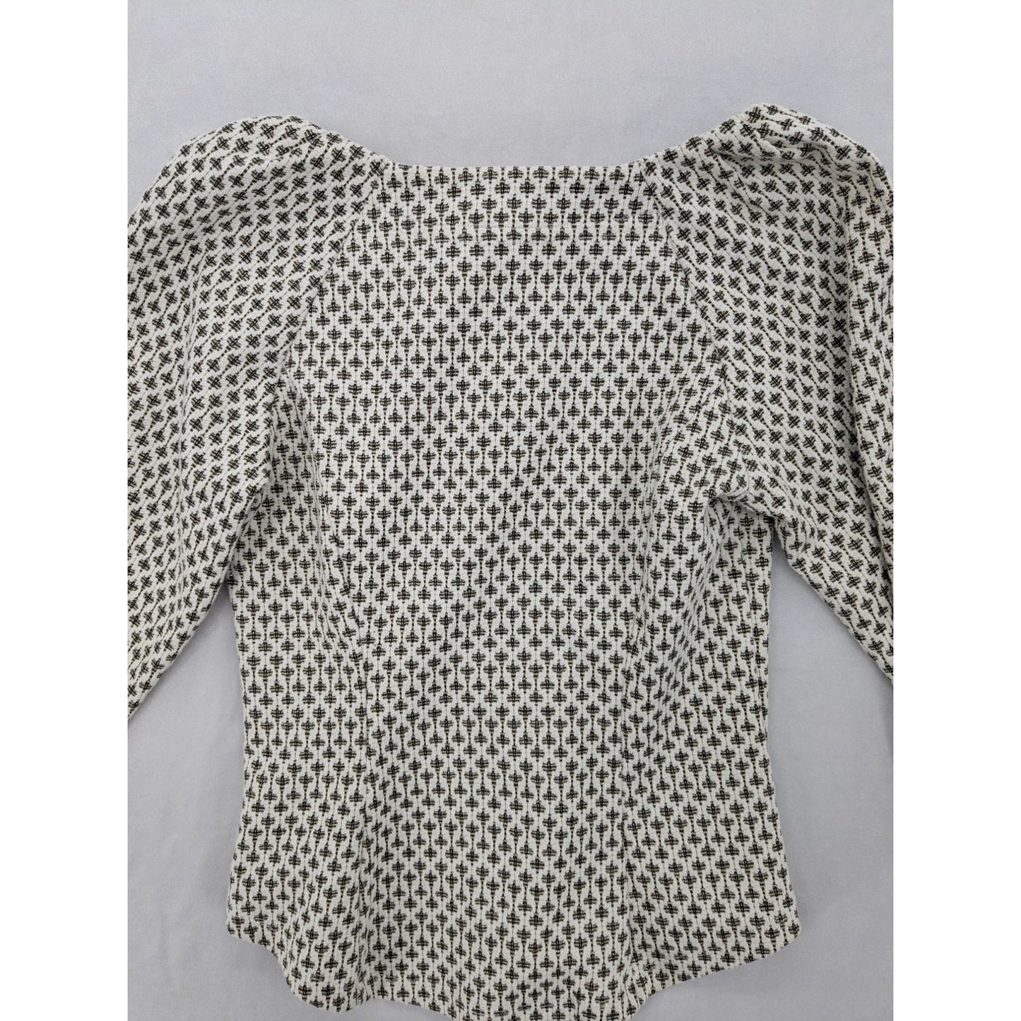 Ett:Twa Metallic Tweed Print 3/4 Puff Sleeve Button-Up V-Neck Women Top Size XS