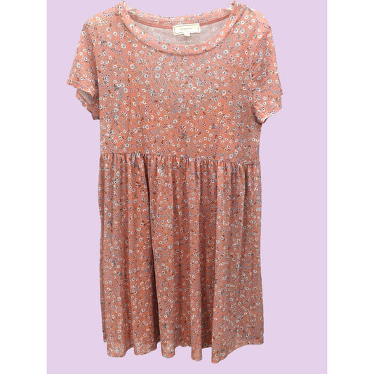 No Comment Women Mini Sheer Floral Peach Lined Dress Size M