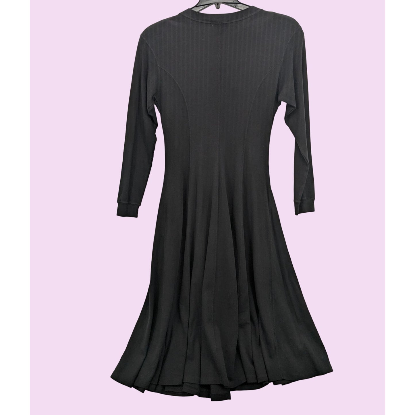 Ribbed Knit Vintage FADS Black Long Sleeve Minimalist Retro Women Swing Dress XL