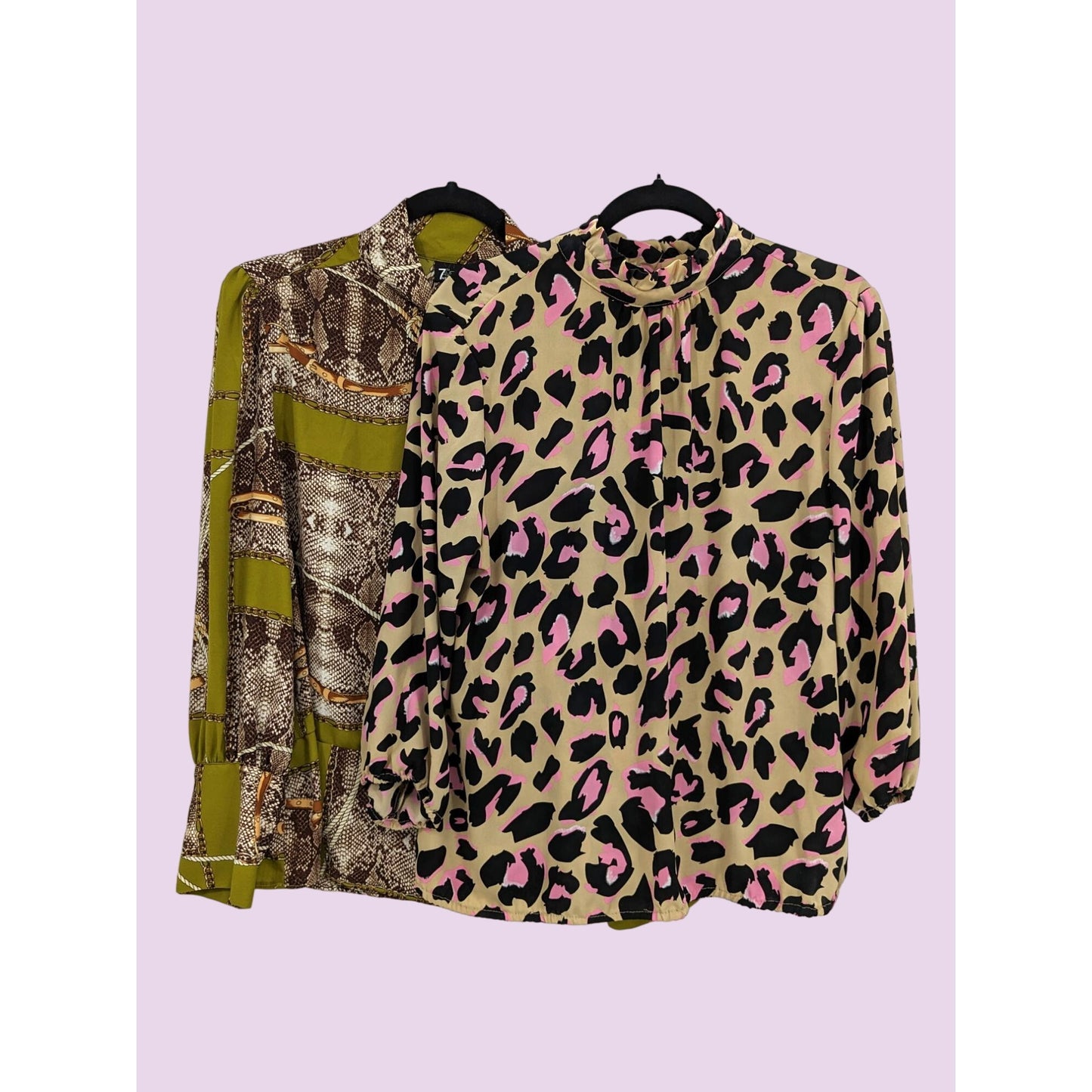 7th Avenue Design Studio Women 2 Lot Long Sleeve Animal Print Top Size XL and L