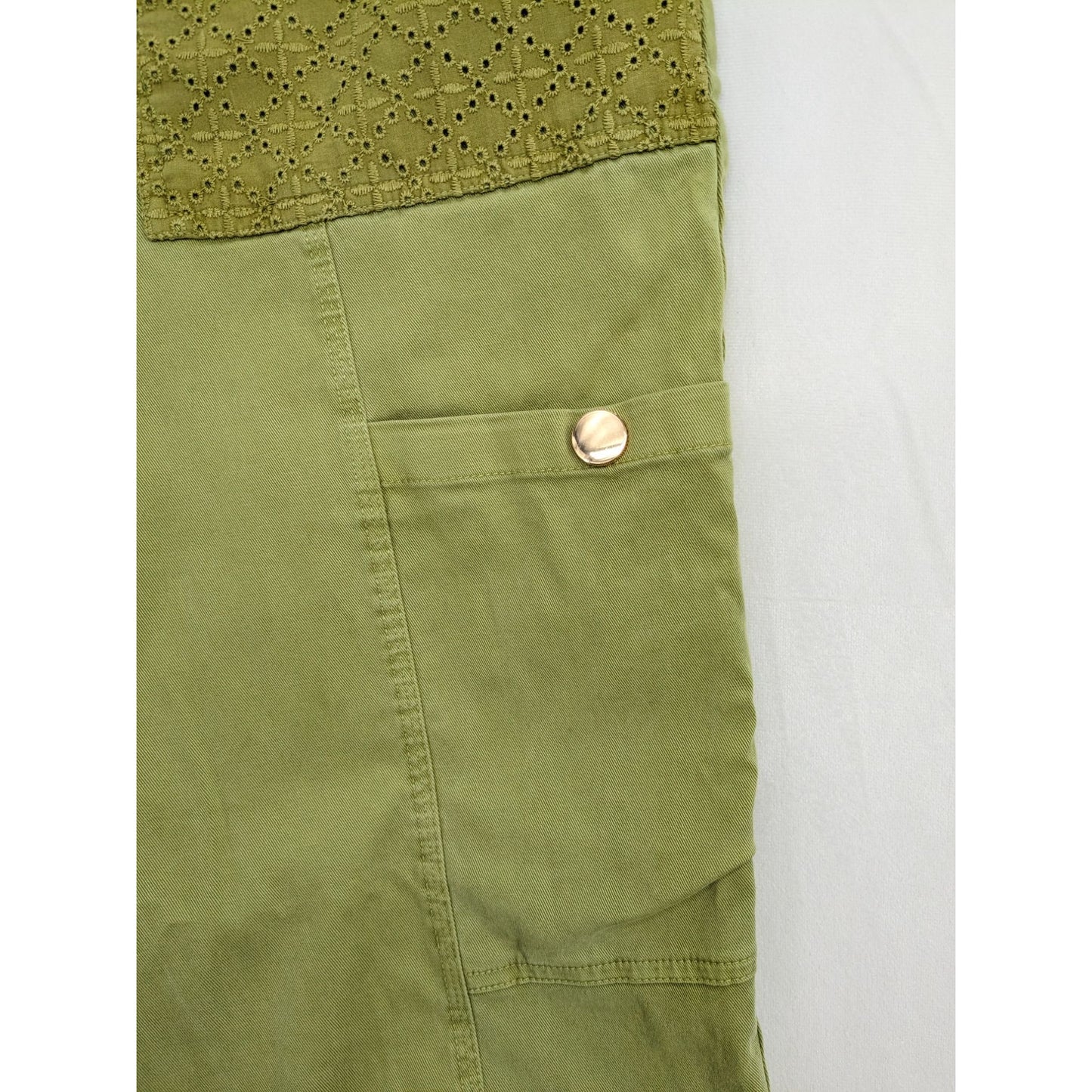 Soft Surroundings Green Boho Mara Vista Eyelet Crop Cargo Pants Women Size XL