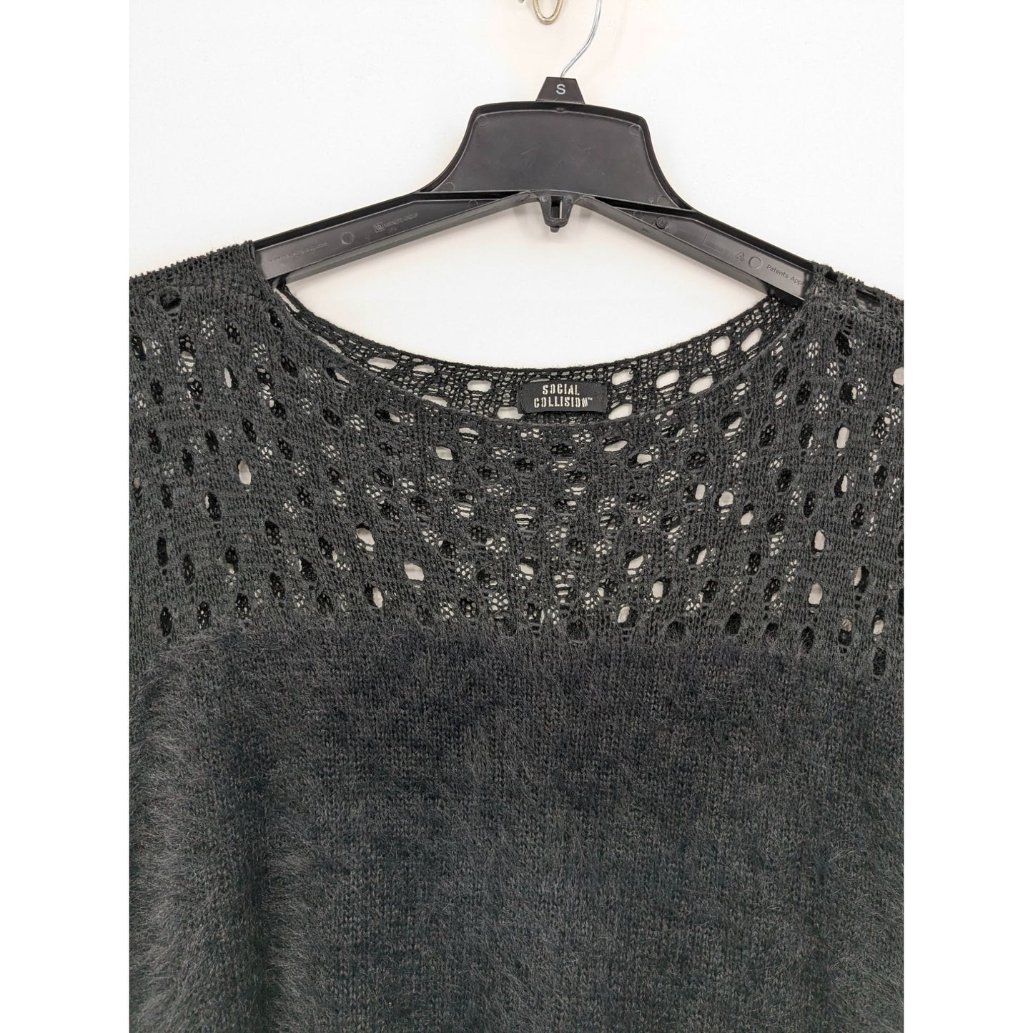 Social Collision Black Boxy Fishnet Fuzzy Knit Round Neck  Women Sweater Size 3X